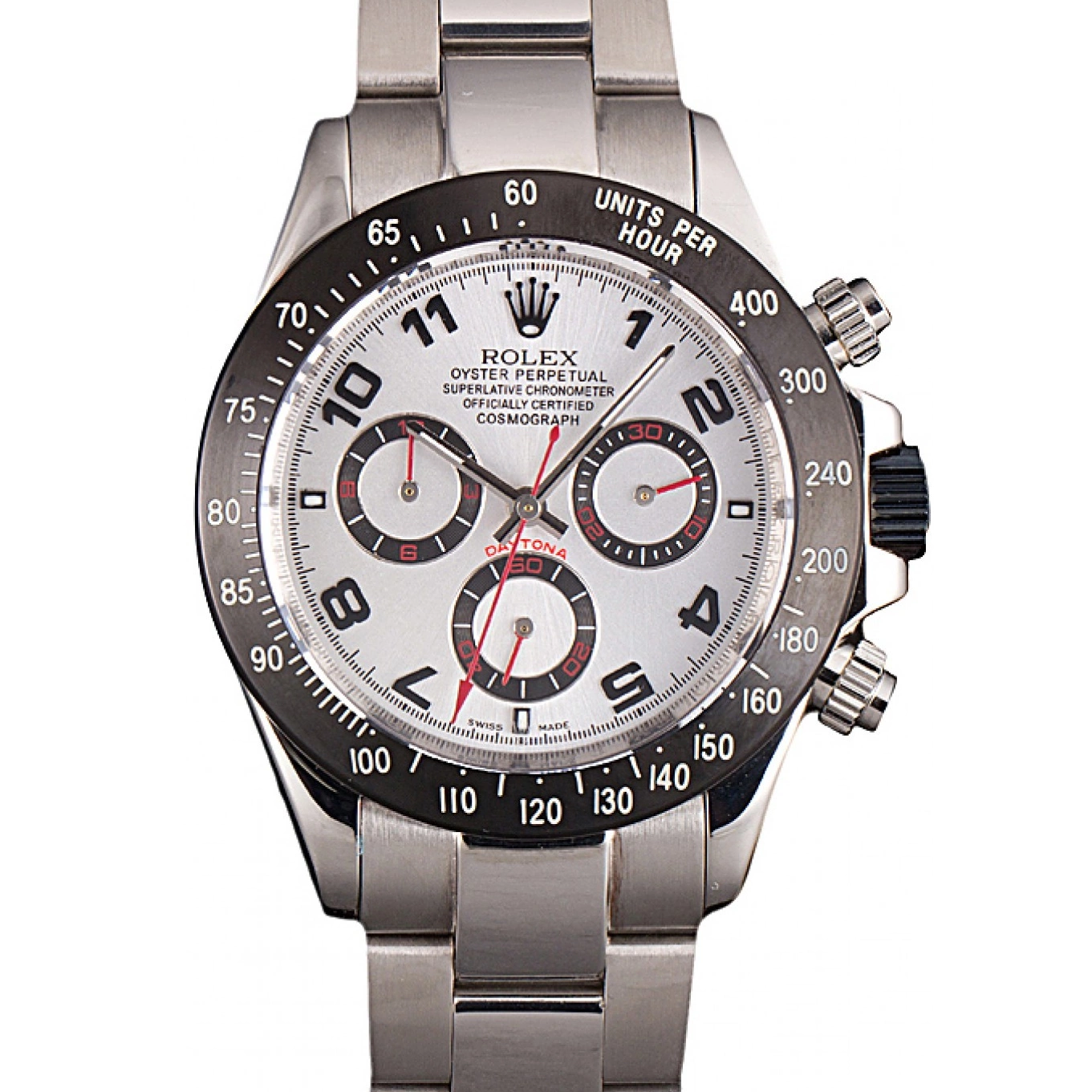 Aaa replica Stainless Rolex Silver Dial Enameled Steel Black Daytona 0726